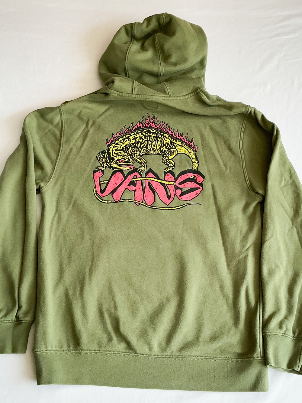 Vans Fiery Friend Pullover Hoodie Olive Green Olivine Fire Lizard Graphic Size L